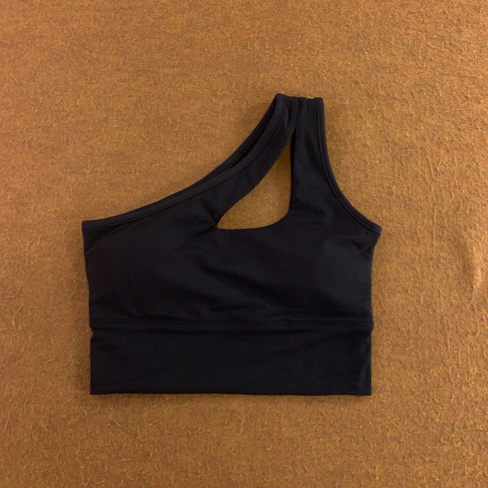 ILUS Womens Medium Black One Shoulder Double Strap Athletic Sports Bra New